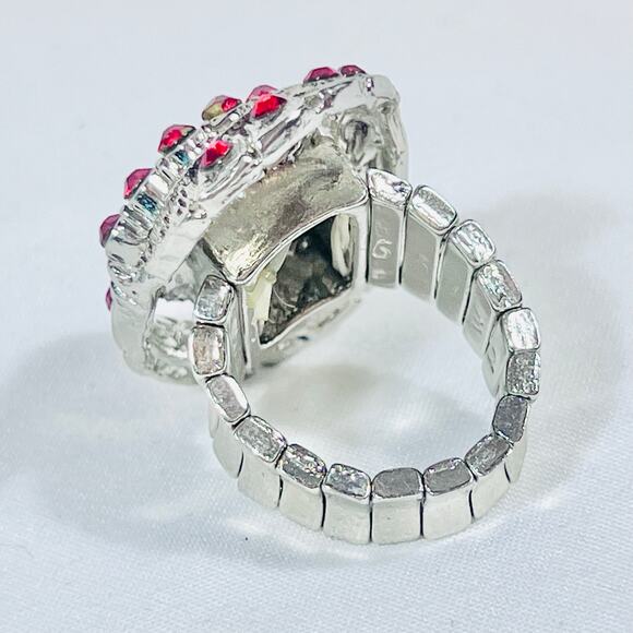 Extra Large Red Ruby Swirl Ring Crystal Diamond Stretchable Faux Jewelry 3.8cm - Picture 4 of 8